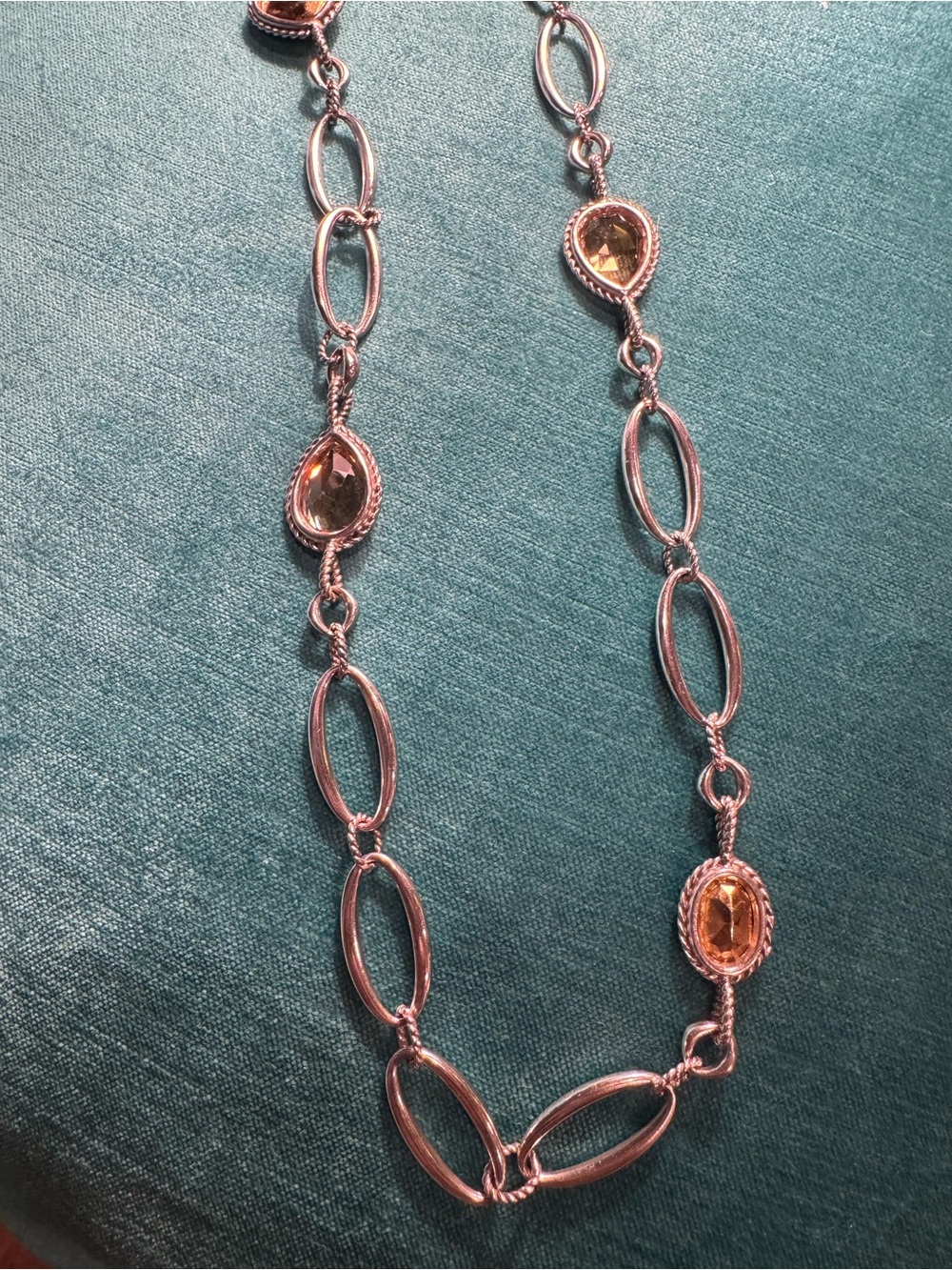 Brighton Silver Link Necklace with Amber Teardrop Stones